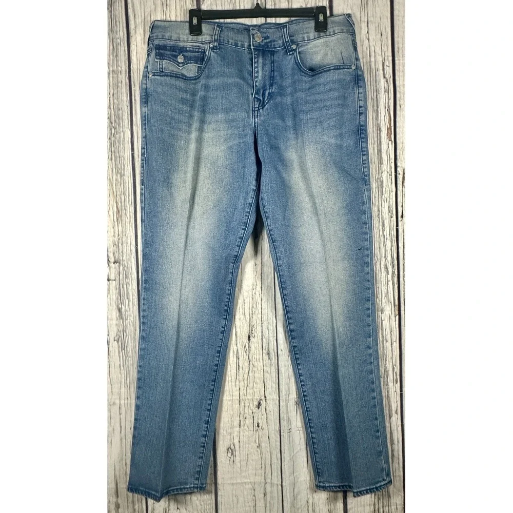 True Religion Ricky Relaxed Straight Jeans Mens 34 Stretch Flap‎ Pockets Blue
